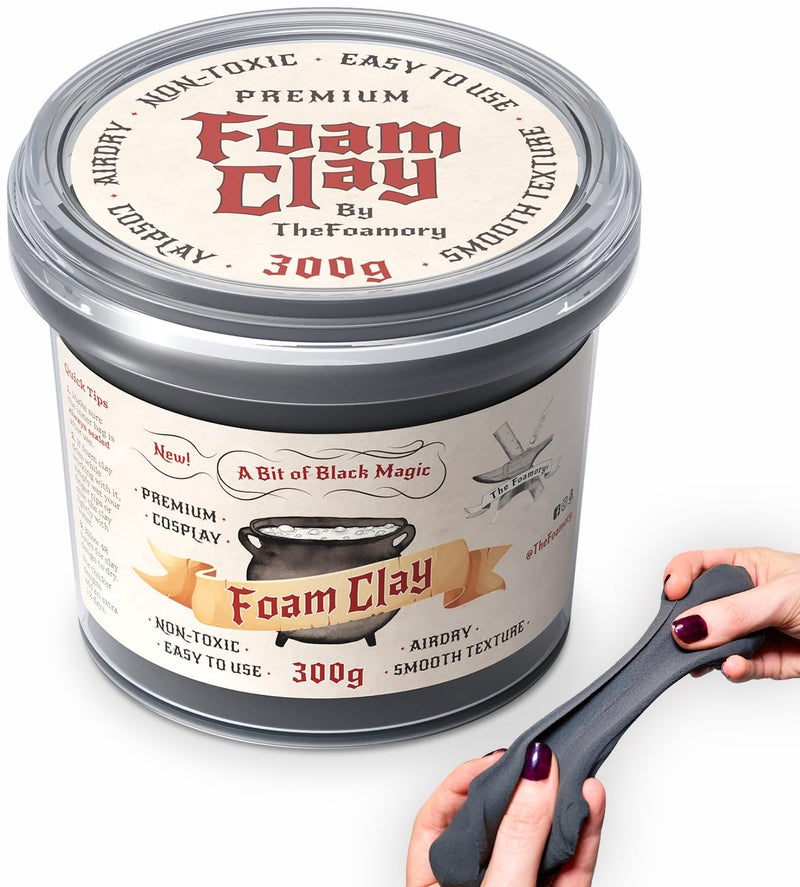 The Foamory Moldable Cosplay Foam Clay (300g Black) High Density Air Dry Clay, EVA Foam Sands Paints Easily, Non-Toxic Safe for Kids, Adults & Crafts - Image 1